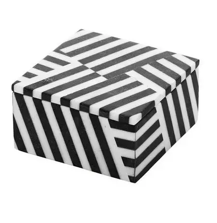 आभूषण बॉक्स राल डिजाइन काम काले और बेज ज्यामितीय पैटर्न हड्डी इनले काम को पॉलिश करने वाली हस्तकला