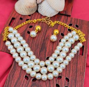 German <b>Silver</b> Three-Layer Glass Pearl Ball Necklace with <b>Earrings</b> for Women and Girls' Casual and Formal Wear - Product Image 4