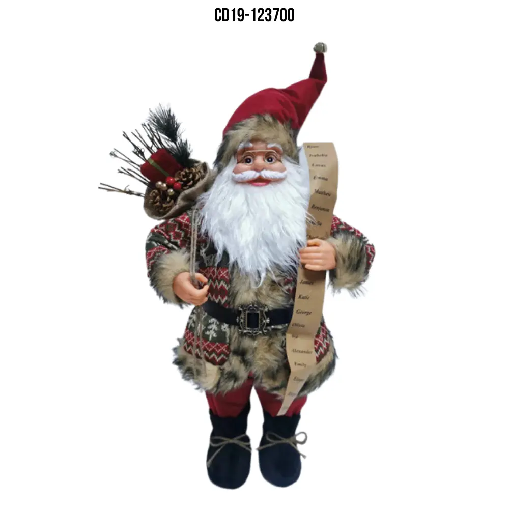 Indoor Fabric Red Green Plaid Hand Crafted Cute Chic Standing Santa Claus Figurines Doll for Home Office Table Xmas Party Gift