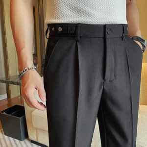 Pantalon habillé décontracté pour homme, coupe slim, léger, respirant, écologique, braguette zippée, devant plat, taille mi-haute, coupe droite, uni, teinture unie - Product Image 5