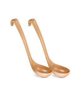 Cuillère à soupe en bois 2 pièces-Cuillères en bois naturel pour la cuisine Gadgets de cuisine Petites cuillères à louche-Louche en bambou en bois - Product Image 1
