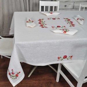 Vintage Floral <b>Embroidered</b> Linen <b>Tablecloth</b> Elegant Wedding Decorations Top Ruffle Table Cover 100% Linen Customizable Color - Product Image 4