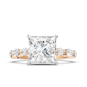 Bague de fiançailles de luxe en moissanite taille princesse pour femme, en or rose 18 carats, bijoux de mariage, bague de mariée personnalisée - Product Image 1