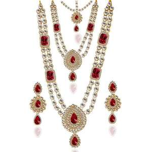 Vivant Fine Jewelry <b>Set</b>-1103608 <b>Gold</b> Plated Glass Stone Necklace with Maang Tikka Featuring Zircon Main Stone for Gift - Product Image 1