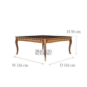 Table basse de luxe en marqueterie avec incrustations de bois complexes, accents dorés élégants et finition au design européen classique - Product Image 4