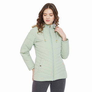 High Quality Wholesale Custom Women's Light Green Quilted Hooded <b>Jacket</b> With Zipper Closure Full Sleeve Autumn Wear - Product Image 5