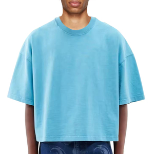 New Design Hip Hop Tee <b>Drop</b> Shoulder Blank Oversize T-shirt 100% Cotton Cropped Boxy <b>Acid</b> Washed Vintage t Shirt for Men - Product Image 1