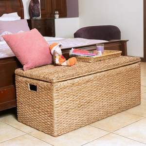 Big <b>underbed</b> trunk woven seagrass hamper large <b>storage</b> <b>box</b> <b>with</b> <b>lid</b> sea grass raffia trunks - Product Image 4
