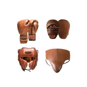 Set de Boxeo Estilo Vintage Marrón, Protector de Cabeza, Protector de Abdomen, Protector Inguinal, Colores y Logotipos Personalizables, Cuero Genuino de Alta Calidad - Product Image 1