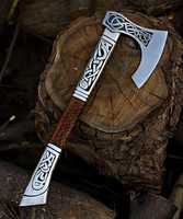 Hache de bataille viking en acier à haute teneur en carbone, fabriquée à la main, avec manche en bois et fourreau en cuir, hache gravée, idée cadeau DIY pour lui avec fourreau