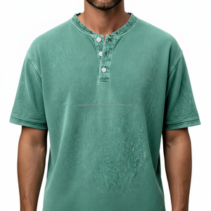 T-shirt à lacets en mélange coton-lin, coupe ajustée, vente en gros, commande en vrac, OEM, étiquette privée, pour hommes - Product Image 2