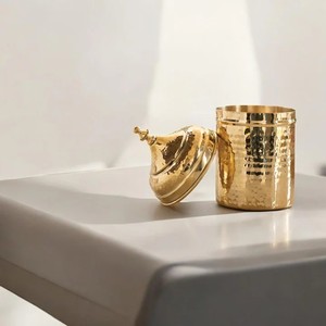 Gold Hammered Metal Traditional Royal Cylindrical Storage Jar with Airtight Dishwasher <b>Safe</b> Food Grade Decorative Lid - Product Image 3