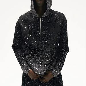 Personalizado Full Zip up Bordado Imprimir Gráfico Hombres Sudaderas Oversize Heavyweight Sudaderas Rhinestone Sudaderas con capucha con pantalón - Product Image 4
