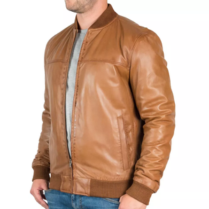 Chaqueta de invierno de cuero puro para hombre, ropa de calle, bombardero, cuello levantado hecho a medida, bolsillos delanteros, cuello con capucha de talla XL - Product Image 5