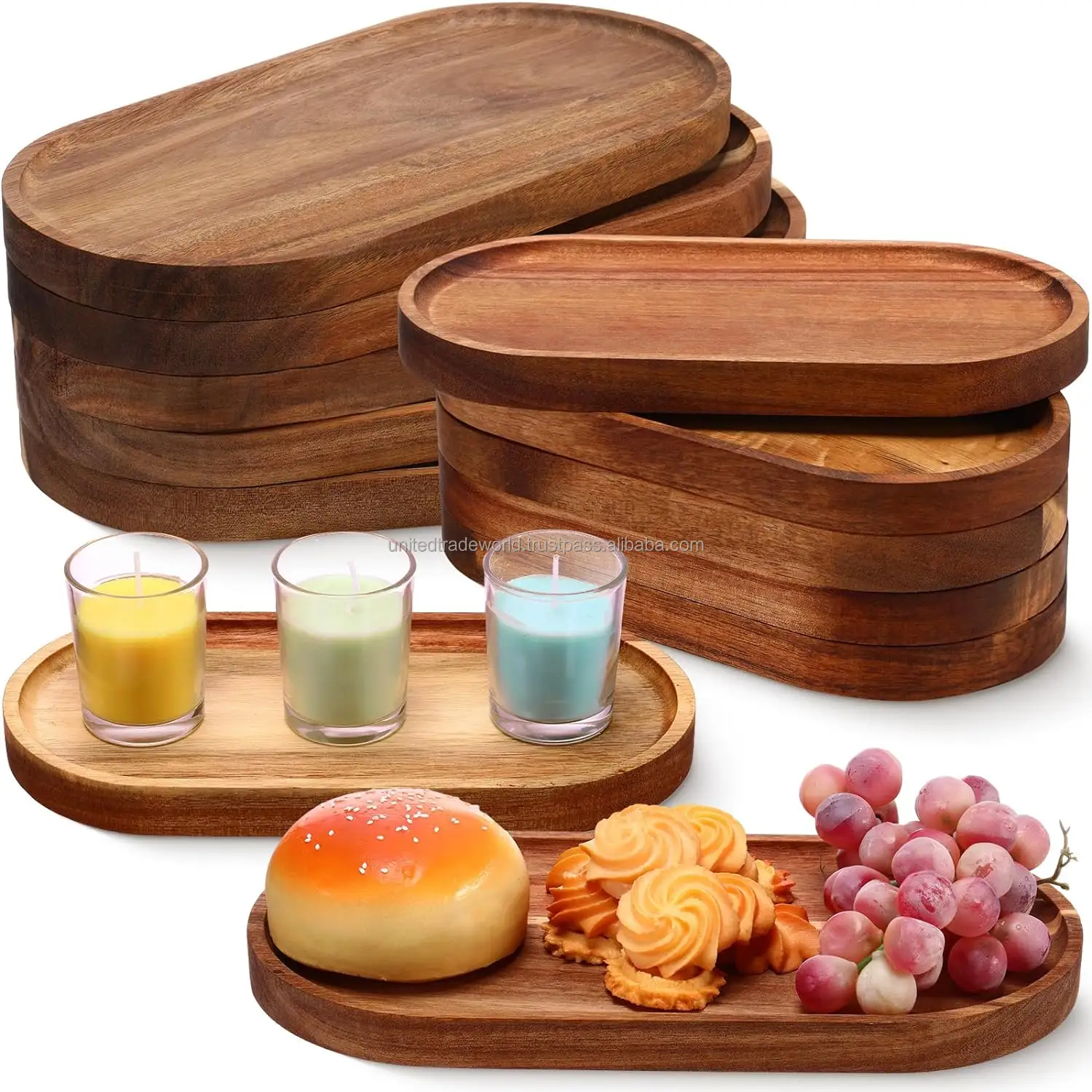 Acacia Wooden Serviert abletts 12 und 10 Zoll ovale Holzplatte Charc uterie Cheese Boards Food Dinner Teller von United Trade World
