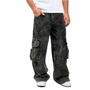 Pantalones de pana con lavado ácido personalizados, estilo streetwear, holgados, de algodón, de pierna ancha, oversize y baggy - Product Image 1