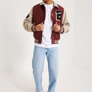 แจ็กเก็ตเลตเตอร์แมนทีมมหาวิทยาลัยสำหรับผู้ชายปักลายสองสีปกคอตั้ง - Product Image 2