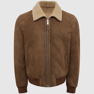 Veste en cuir d'agneau de qualité supérieure pour homme, veste bomber en peau de mouton, col en fourrure, vestes pour homme, veste d'hiver vintage - Product Image 1