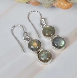 ต่างหูห้อยเงินสเตอร์ลิงทำด้วยมือตะขออัญมณีแลบราโดไรต์925เครื่องประดับที่หรูหราของขวัญวันเกิดต่างหูหิน2ชิ้น - Product Image 2