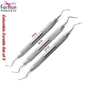 Hygiéniste dentaire Curettes Columbia Lot de 3 instruments chirurgicaux parodontaux Meilleur détartreur dentaire CE PAR FARHAN PRODUCTS & Co - Product Image 1