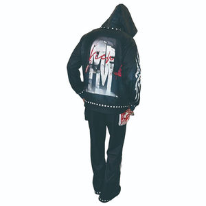 Ensemble de survêtement vintage pour homme de haute qualité, surdimensionné, avec fermeture éclair, imprimé lettres, poche, cordon de serrage, capuche, jambe large droite - Product Image 5