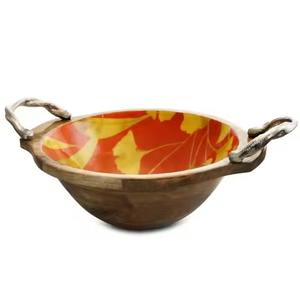 Vintage Design Wooden Enamel <b>Bowl</b> Metal Handles for Restaurant Kitchen Tabletop <b>Party</b> Occasions - Product Image 1