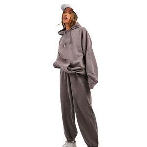 Conjunto Deportivo Informal de Invierno para Mujer, Diseño Moderno, 100% Algodón, Color Sólido Estampado, Tallas Grandes, Transpirable, Secado Rápido, Lavado Ácido - Product Image 1