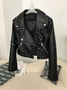 Manteau d'hiver pour femmes avec veste en cuir de style explosion Nouvelles dames Short Denim Lapel Outwear Fashion Trend Tops - Product Image 3