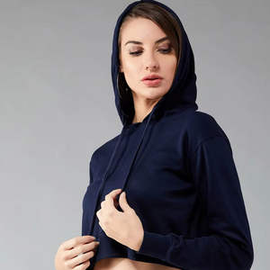 Sudadera Corta con Capucha para Mujer, Color Azul Marino, Felpa Suave, Manga Larga, Estilo Moderno, Informal, para Uso Diario, Cómoda - Product Image 1