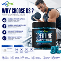 Gummies de créatine monohydrate, complément pré-entraînement 5000 mg, croissance et récupération musculaire, complément énergétique, végétalien, gummies de créatine