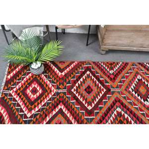 Tapis Kilim Turc Vintage 280 X 1030ft Rouge Orange Patchwork Design Laine Matériel avec Latex Support Rectangulaire Jute Tapis" - Product Image 2