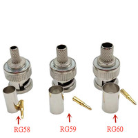 Conector BNC Macho para Cable Coaxial RG58 RG59 RG60, Conector RF para Cable CCTV, Conector F