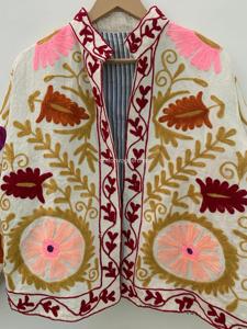 Abrigo de Algodón Bordado a Mano con Flores, Cuello Mandarín, Manga Larga, Talla Grande, Estilo Bohemio para Mujer, Ropa de Primavera - Product Image 4