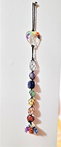 Carillon à vent artisanal haut de gamme en pierres de guérison 7 chakras, avec pendentif arbre de vie, pierres de paume polies et pompon, 15-20cm, pour la maison - Product Image 3