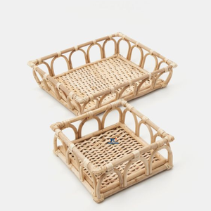 ตกแต่งบ้านถาดเสิร์ฟหวายกลมพร้อมที่จับยึดถาดทอผ้าตกแต่ง - Product Image 5