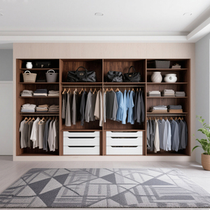 Armoire ouverte BALOM personnalisée, style moderne minimaliste sans portes, en bois massif, dressing pour chambre à coucher - Product Image 4