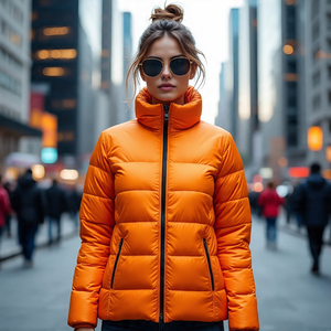 เสื้อแจ็คเก็ตบุนวมแบบถักสำหรับผู้หญิงเสื้อโค้ทผ้าบุนวมกันลมระบายอากาศมีซิปสีทึบ - Product Image 1