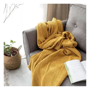 Mango amarillo invierno amigable fácil mantenimiento mantas 100% algodón orgánico GOTS manta certificada ropa de cama para el hogar mantas