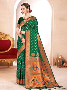 Saree en soie douce paithani avec travail tissé zari et travail de bordure lourde parfait pour la saison des mariages - Product Image 4
