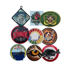 Patchs tissés écologiques personnalisés, style à coudre, alphabet anglais, triangle, cercle, couleurs jaune et bleu, sacs en toile - Product Image 3