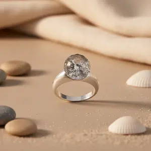 Anillo de Plata de Ley 925 con Bola de Cristal para Mujer, Elegante Producto de Regalo - Product Image 1