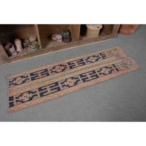 Classique bleu Orange 1.7 X 5.5ft fait à la main laine tapis Vintage turc salon Latex Patchwork Rectangle couloir tapis nouveau - Product Image 5