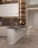Lemari Dapur Kayu Lapis Gaya Shaker Klasik Mewah Modern Pintu Akrilik Ramah Lingkungan Laci Geser Granit MDF