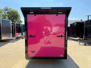New Design Pink Enclosed Cargo <b>Trailer</b> 7x16 Aluminum Diamond Plate Trim Dual Axle Black - Product Image 6