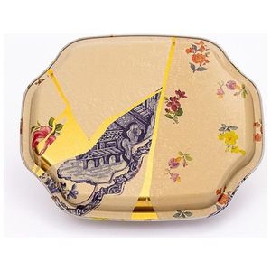 Kintsugi ถาดดอกไม้หลอดเลือดดำสีทองตกแต่งด้วยขอบหยักโค้ง160x190มม - Product Image 3