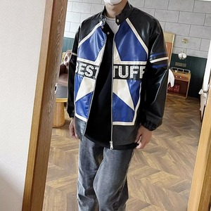 Printemps 2025 course veste en cuir véritable hommes Hip Hop à la mode haute rue manteaux fermeture éclair unisexe Vintage lettre impression Bomber Outwear - Product Image 5