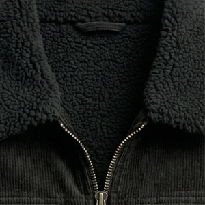 Chaqueta Bomber de Pana Negra Vintage para Hombre, Talla Grande, Personalizada OEM, con Cuello Sherpa, Forro Polar Grueso, Puños Acanalados de Lana para Invierno - Product Image 6