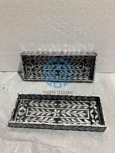 Plateau décoratif rectangulaire artisanal en nacre élégant avec incrustation de coquillages polis pour un style de maison luxueux et un plateau de service alimentaire - Product Image 5