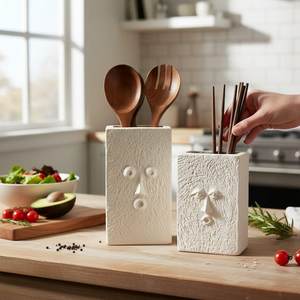 Porte-ustensiles en céramique de haute qualité, écologique, couleur personnalisée, pour la cuisine, rangement de cuillères, spatules, pot |   Lave-vaisselle sécurisé pour comptoir - Product Image 2
