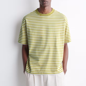 T-shirts rayés 100 % coton pour hommes, coupe oversize à épaules tombantes, teints en fil, vierges, personnalisables avec logo, style streetwear décontracté, vente en gros - Product Image 2
